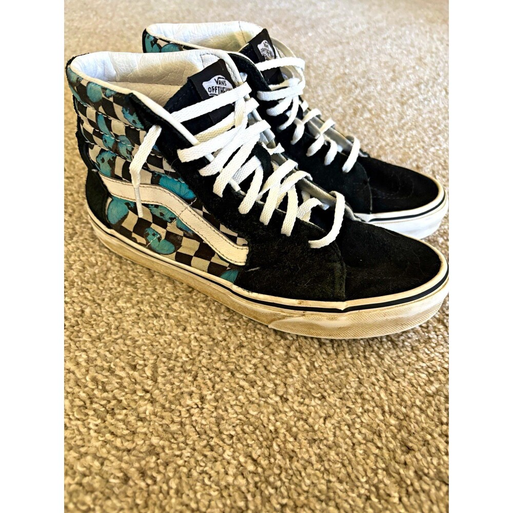 VANS Sk8-Hi Men’s High Top Lace-Up Sneaker Check Black/White/Blue 6.5 M 8W